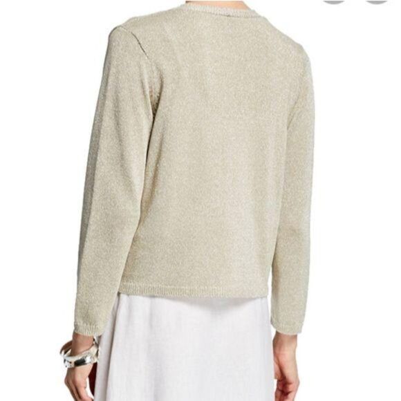 EILEEN FISHER Cropped Open Front Cotton Cardigan Metallic Women's Size Large - Picture 2 of 11